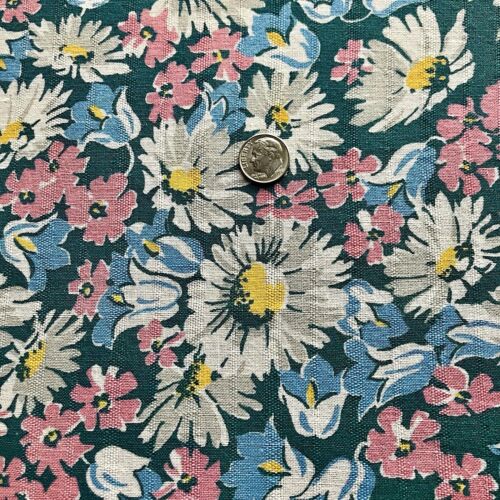 Vintage Partial Feed Sack Lovely Multicolored Floral on Dark Teal 20" x 18"
