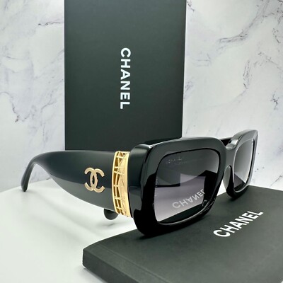 New CHANEL Runway Sunglasses Polarized Black Gold Interlocking CC Logo Italy