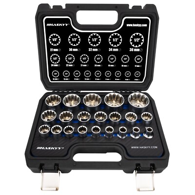 1/2" Steckschlüssel Vielzahn Nuss Satz Außen Innen Stecknüsse 8-36mm Set 21 tlg