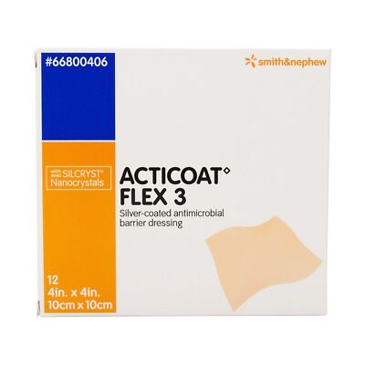 Acticoat Flex 3 Silver Dressing, 4 x 4 Inch BX of 12
