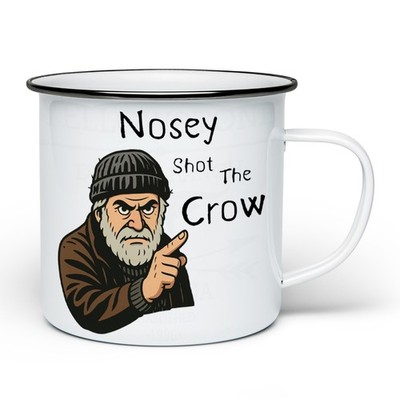 Printed Enamel 9oz Mug - Nosey Shot The Crow Farmer Jim Qutoes UKTV Comedy Film