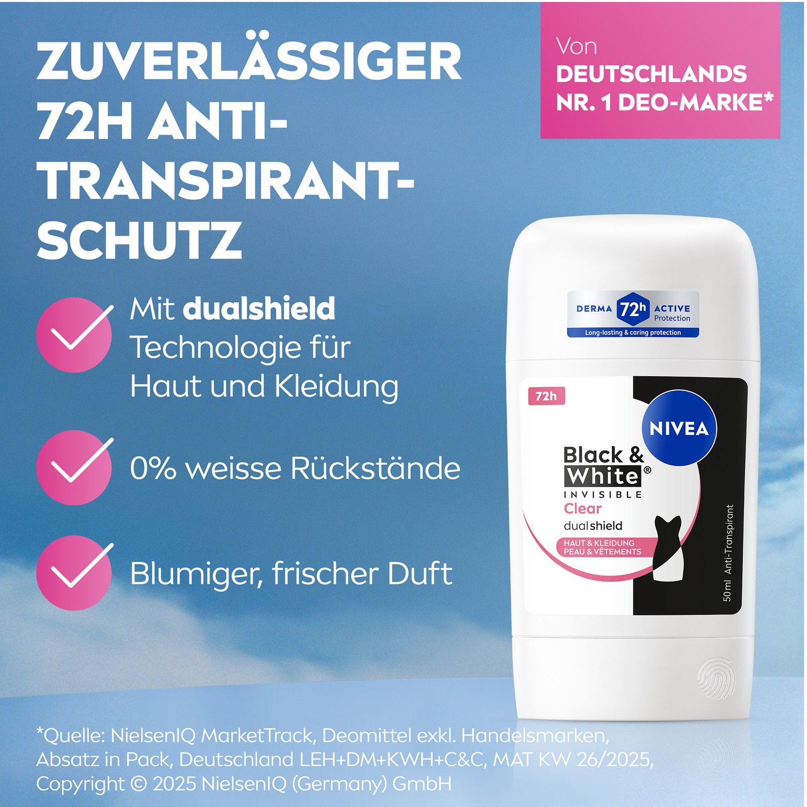 NIVEA Deodorant Black & White Invisible Clear Deo Stick 5 x 50ml - Bild 3 von 3