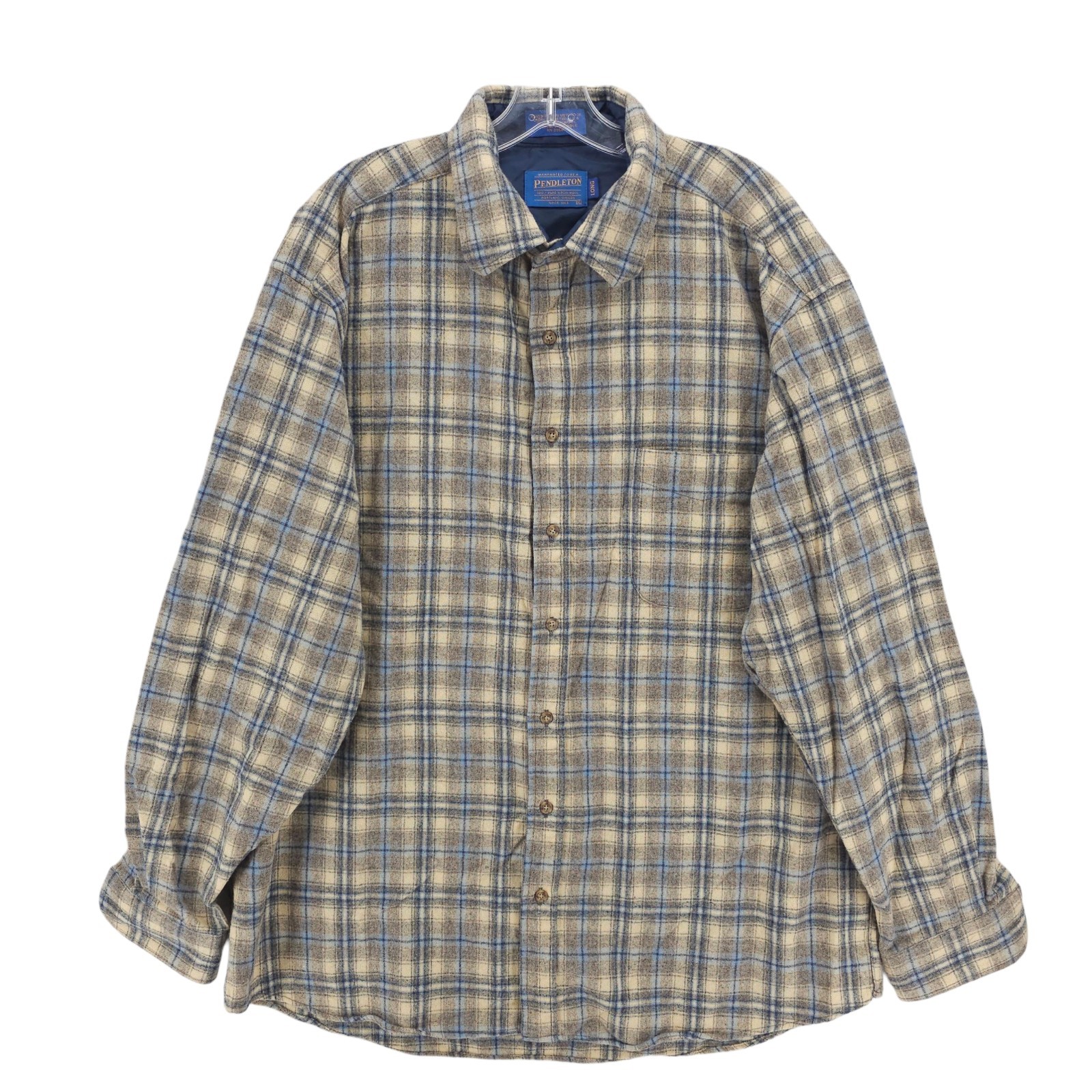PENDLETON Men's Vintage 100% Virgin Wool Plaid Shirt Vintage Size XL LONG
