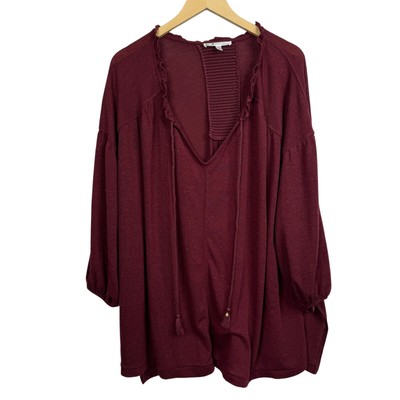 Seven7 Ladies Plus Peasant Top in Tawny Port Size 2X 