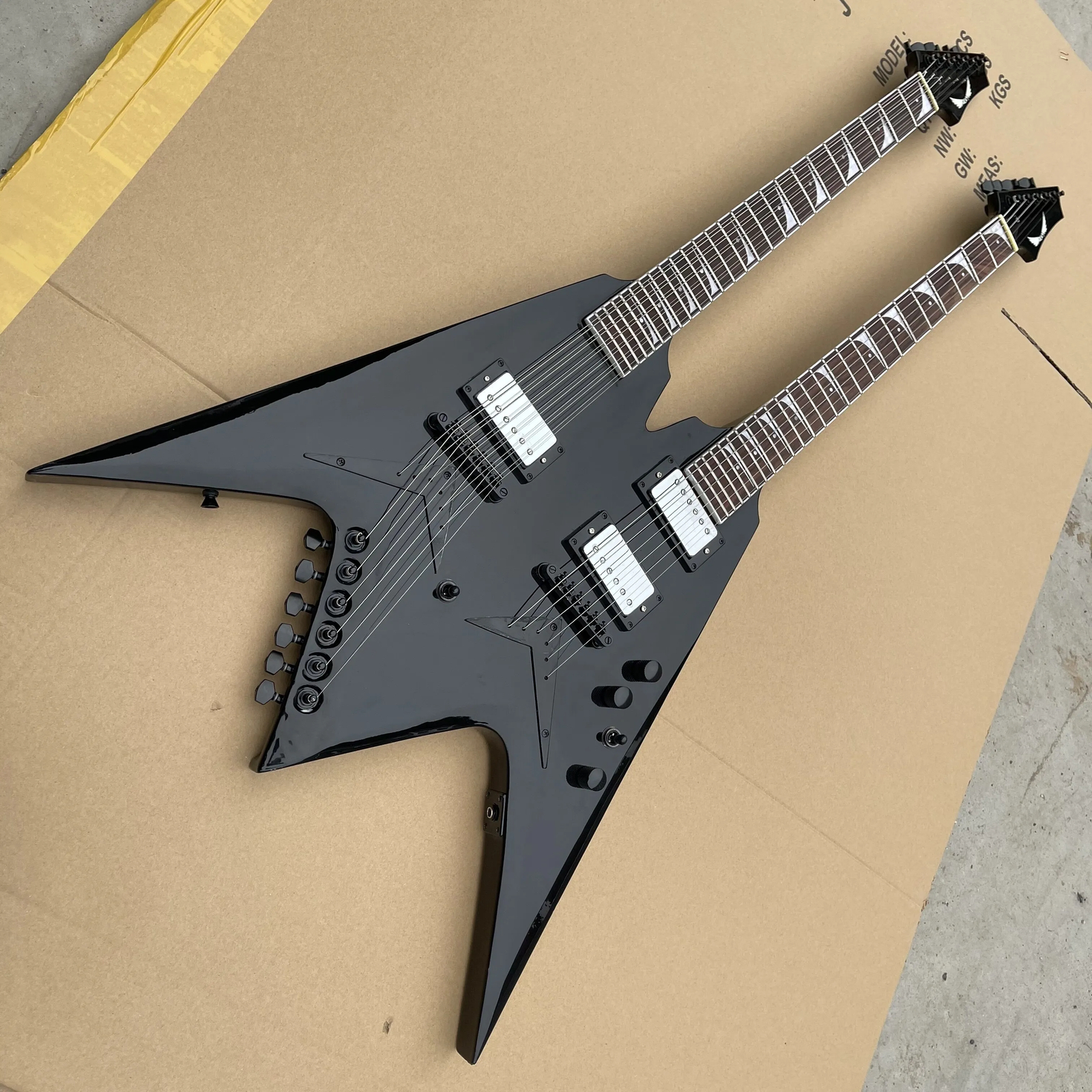 エレキギター ブラック Vシェイプ 6弦 6 String + 12 Strings Double Neck Electric Guitar Flying V