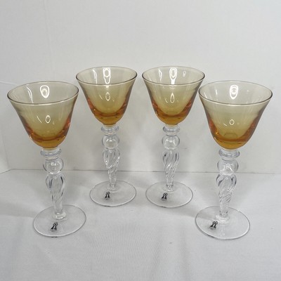 Abagails Italian Wine Glass set of 4 golden honey  brown On 6oz 9'' tall 4''D