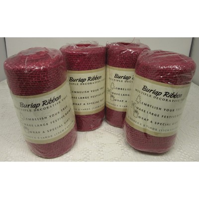 4 Rolls Red Burlap Ribbon Lot 5'' x 5 Yards (20 Yards Total) Tree Trimming Bows