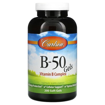 Carlson Labs B 50 Gel Vitamin B Complex 200 мягких гелей без глютена,