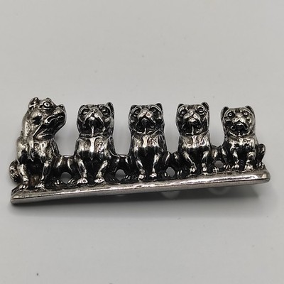 Scooter Paris Vintage 90s Brooch or Pin Silver Tone Bulldogs Gift For Dog Lover 