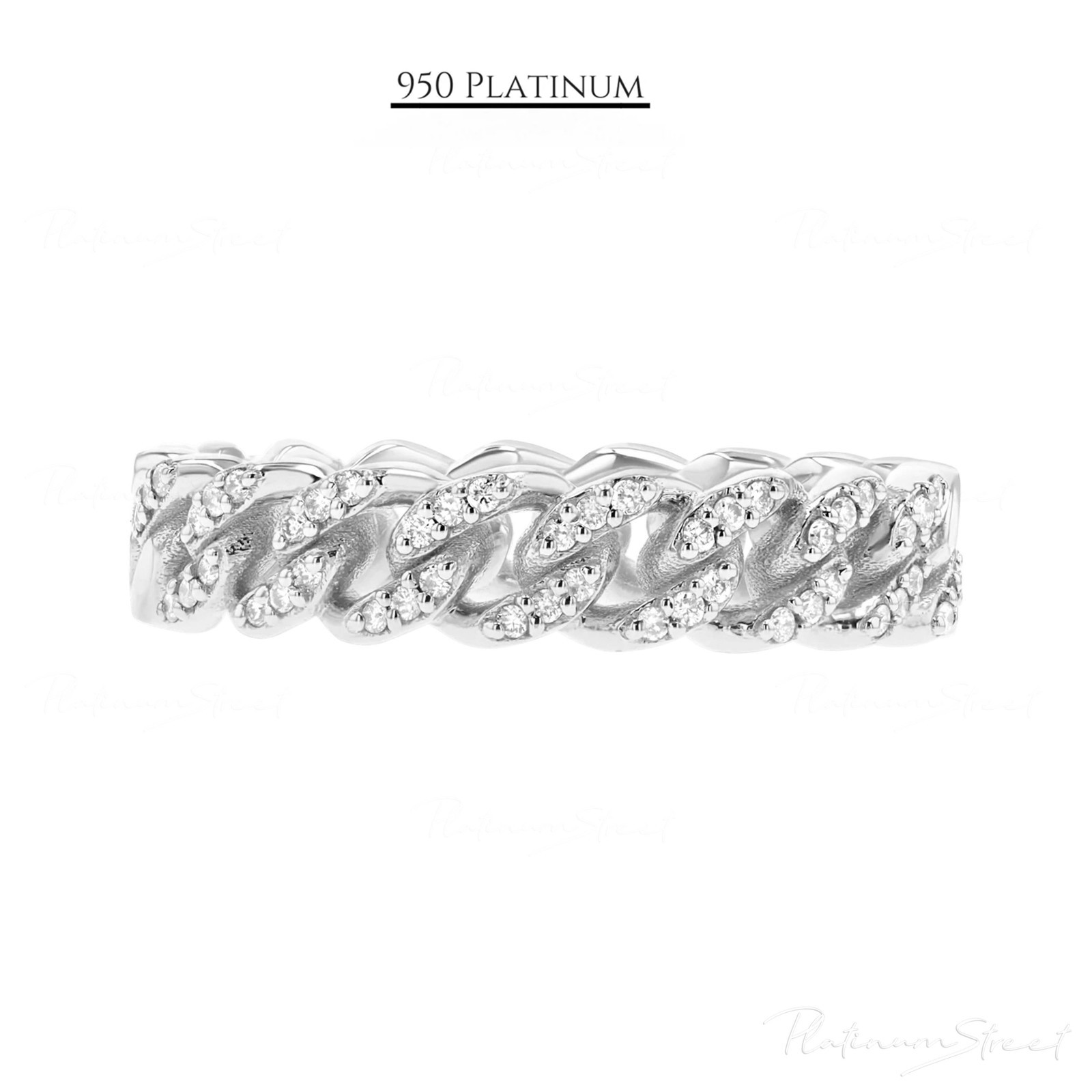 950 Platinum Diamond Pave Cuban Link Ring - Men's Luxury Chain Jewelry Fine