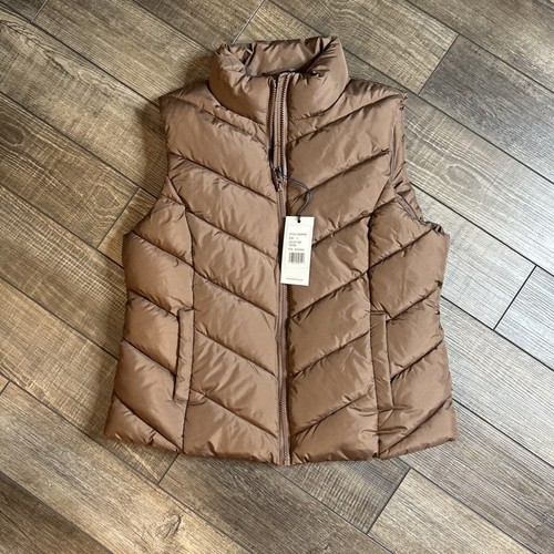 NWT COLE HAAN Women Collared Full Zip Chevron Quilted Puffer