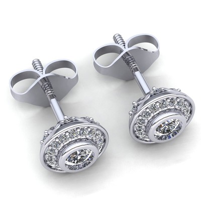 Pre-owned Jewelwesell 0.75ct Round Diamond Ladies Double Halo Solitaire Stud Earrings 10k Gold In J