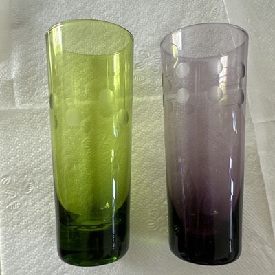 Waterford Green, Purple shot glasses, Engraved Lines, Dots, 1 set Of 2