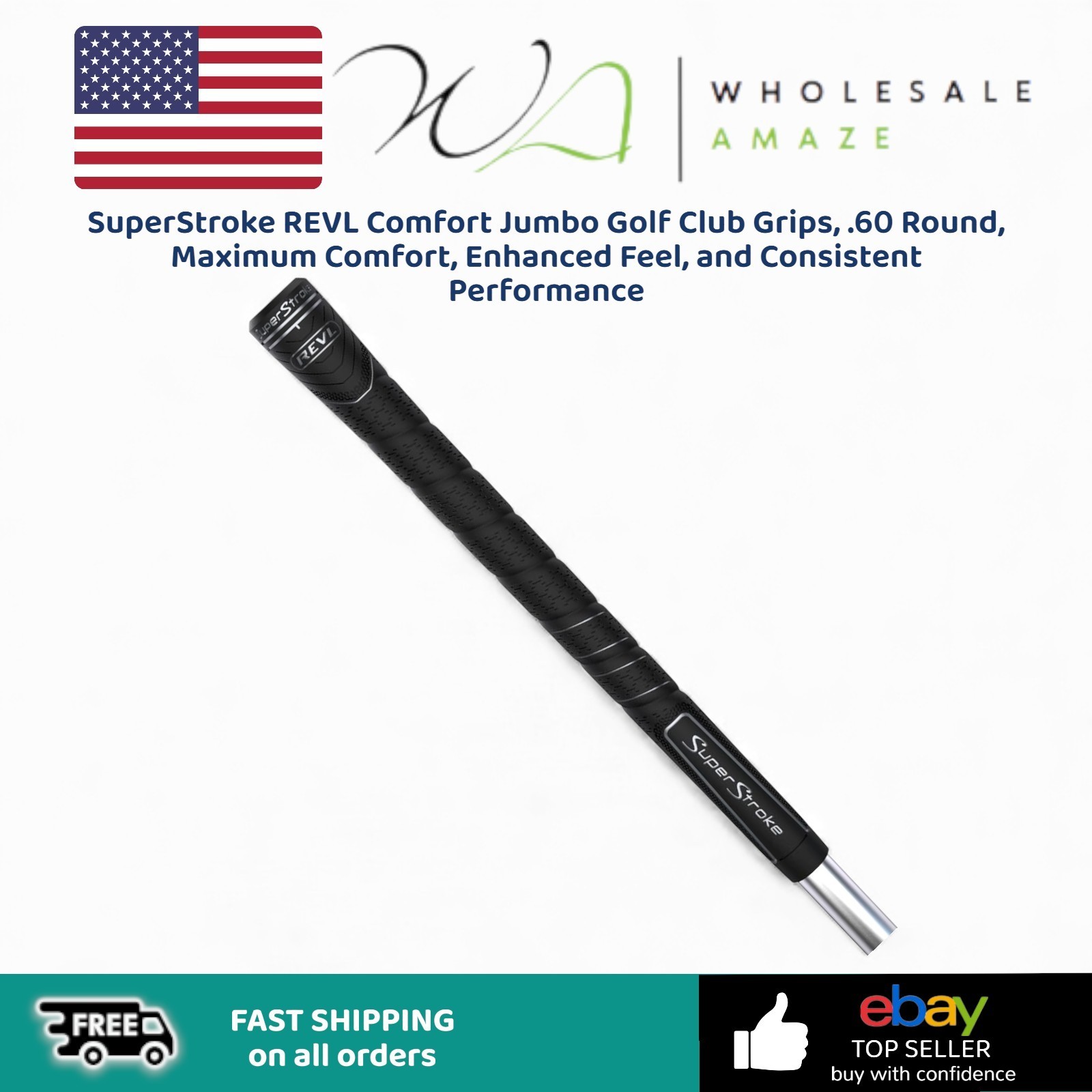 SuperStroke REVL Comfort Jumbo Golf Club Grips - Black, .60 Round, Maximum Comfort and Enhanced Feel