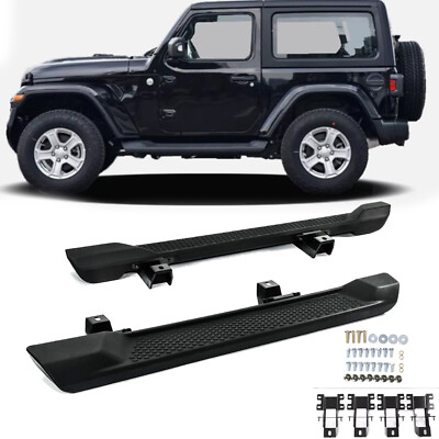 Fits 2018-2023 Jeep Wrangler JL 2 Door Running Boards Black Side Step Nerf Bar