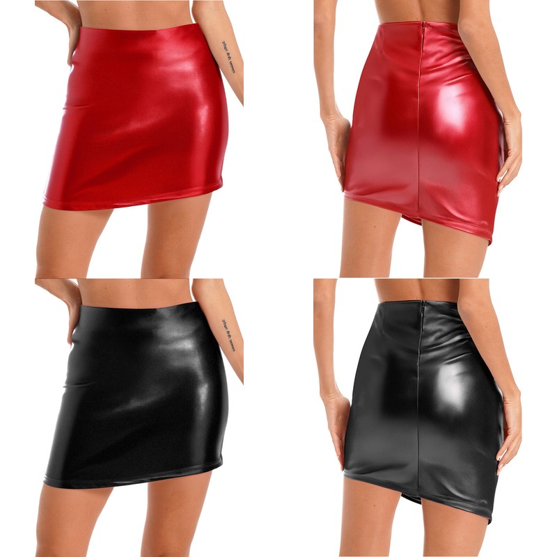Long-Perfect Women’s High Waist Shiny Bodycon Mini Skirt – A-Line Stretch Skirt For Casual & Night Out, Black - View #5