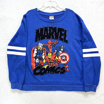Marvel Pullover Sweatshirt Youth Size XXL - Blue Embroidered Graphic Avengers
