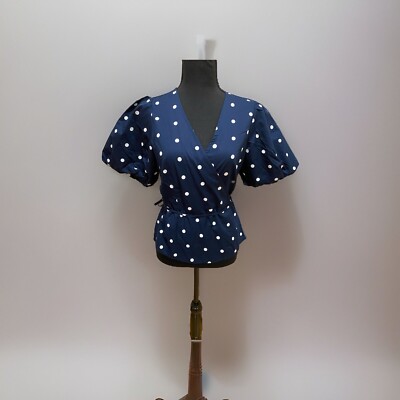 Old Navy Womens Wrap Top Size M Polka Dot Puff Sleeves Shirt Career Casual NWT