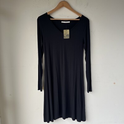 Peruvian Connection Black MIDI V Neck Long Sleeve Dress New Lagenlook Size XS