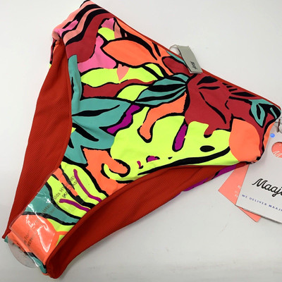 XS Maaji Women's Standard Thin Side High Cut Bikini Bottom Red Reversible Print