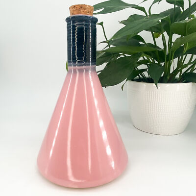 Vtg Stoneware Pottery Liquor Wine Decanter Carafe Jug PINK Retro BEAKER Shape