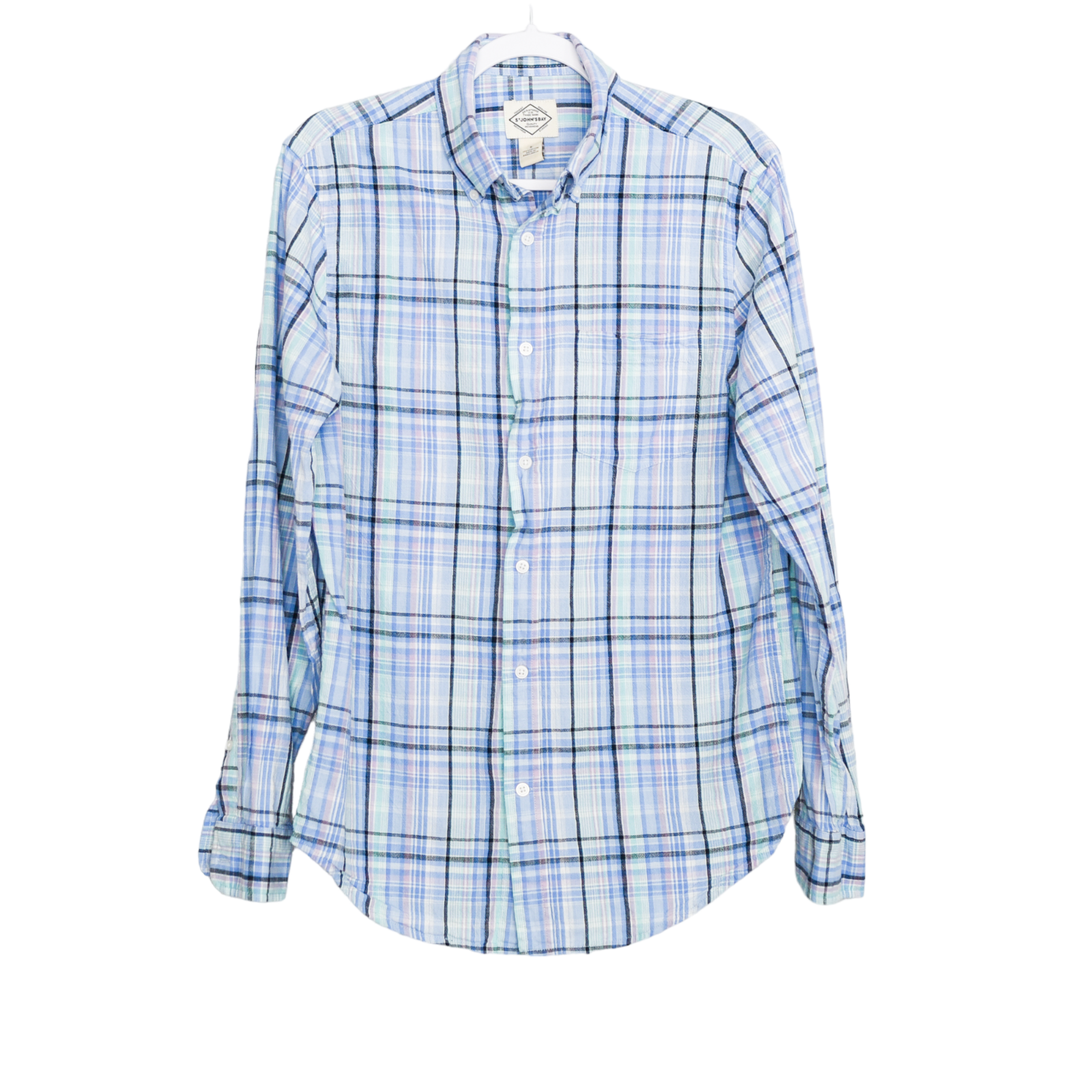 St Johns Bay Men's Flannel Shirt Vertical Blue Striped Long