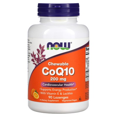 Now Foods Chewable CoQ10, 200 мг, 90 леденцов, гарантированное качество GMP, веганский,