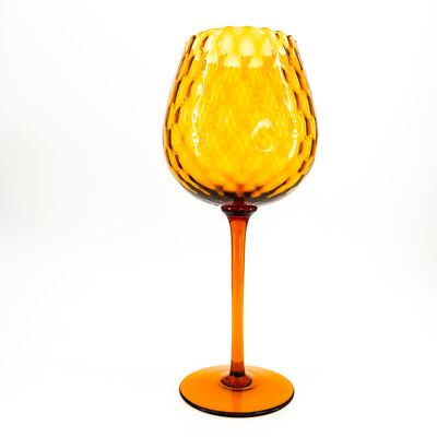 Vintage Empoli MCM TALL Elongated Stem Amber Optic Glass Footed Goblet 12.5 