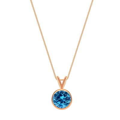 Pre-owned Shine Brite With A Diamond 2.75 Ct Round Cut Blue Solid 14k Rose Gold Solitaire Bezel Pendant 18" Necklace In Pink