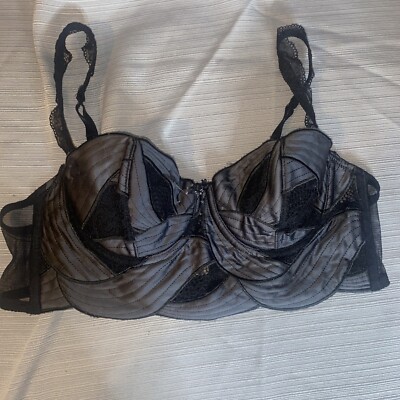 Ravage Black Satin and Lace Bustier Long Line Bra Size 32.