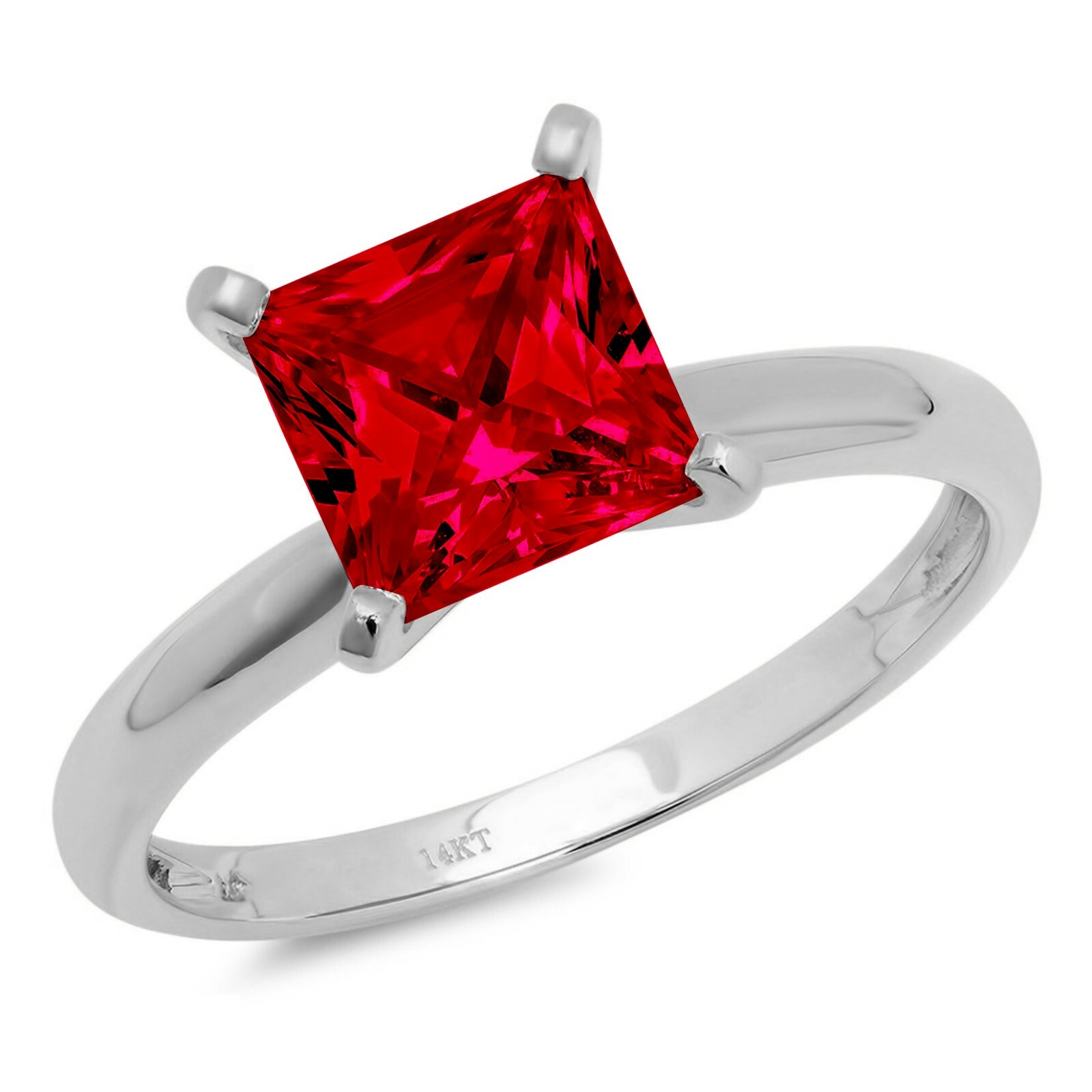 Pre-owned Pucci 2.5ct Princess Cut Simulated Ruby Wedding Bridal Promise Ring 14k White Gold In Red