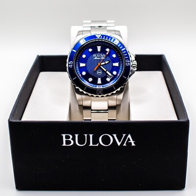 Bulova Marine Star Date Indicator Stainless Steel & Blue Men's Watch 98B130 NWT