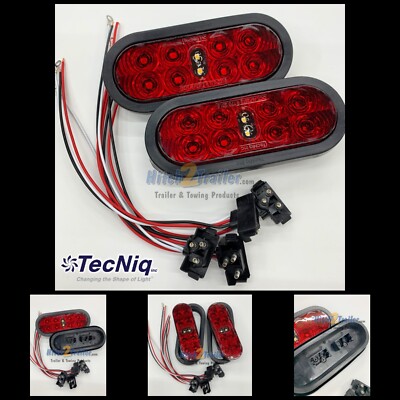 (2) 6'' Oval Red/White LED TecNiq Hybrid Reverse Lights RV Camper Trailer Combo