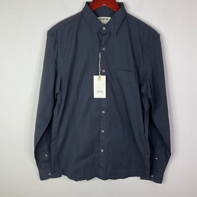 Linksoul Shirt Mens Medium  Solid Button Up Dark Navy Blue Long Sleeve Stretch