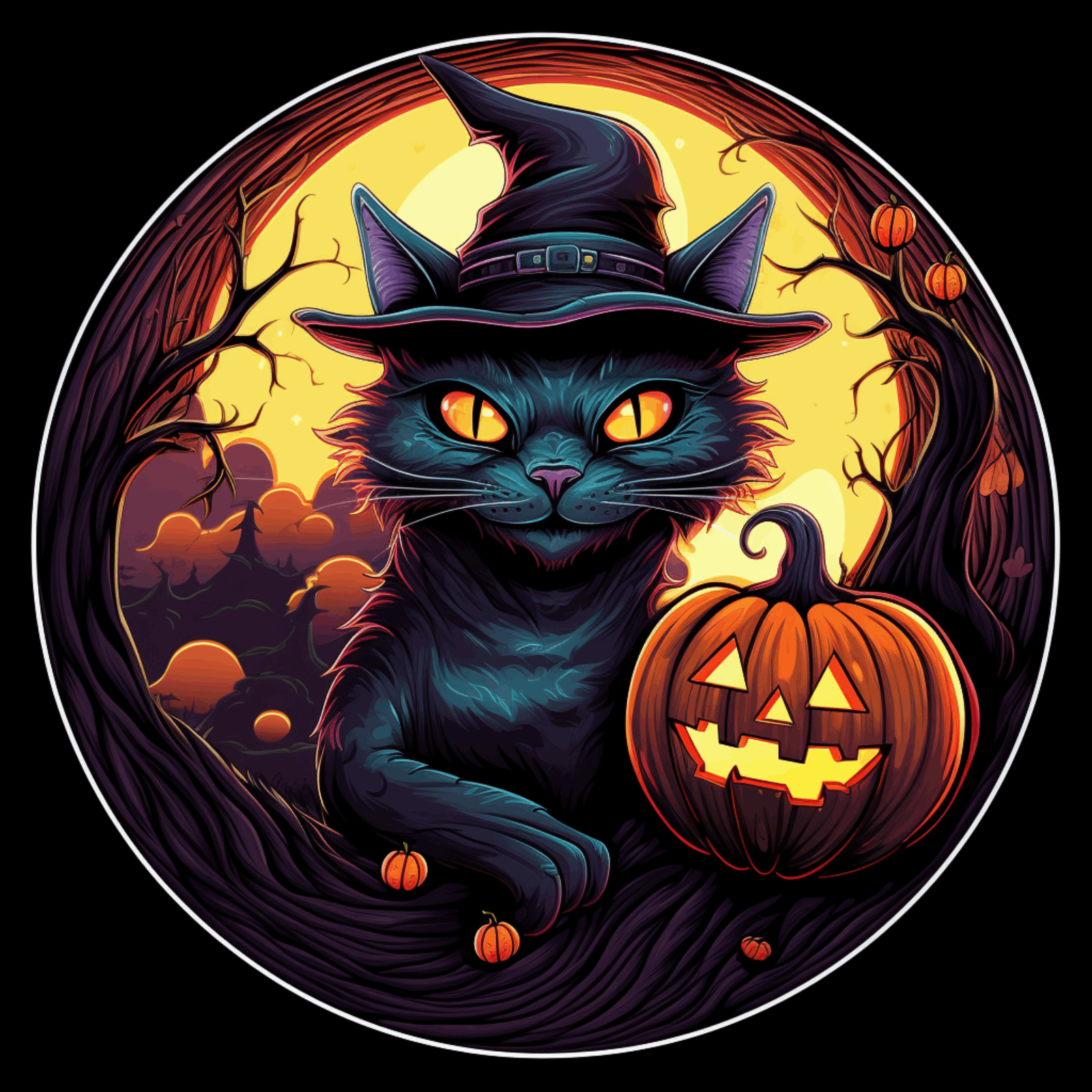 Black Cat Patch Iron-on Applique Cosplay Full Moon Spooky Scary Animal Badge