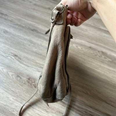 Eileen Fisher Genuine Leather Taupe Hobo Crossbody Purse
