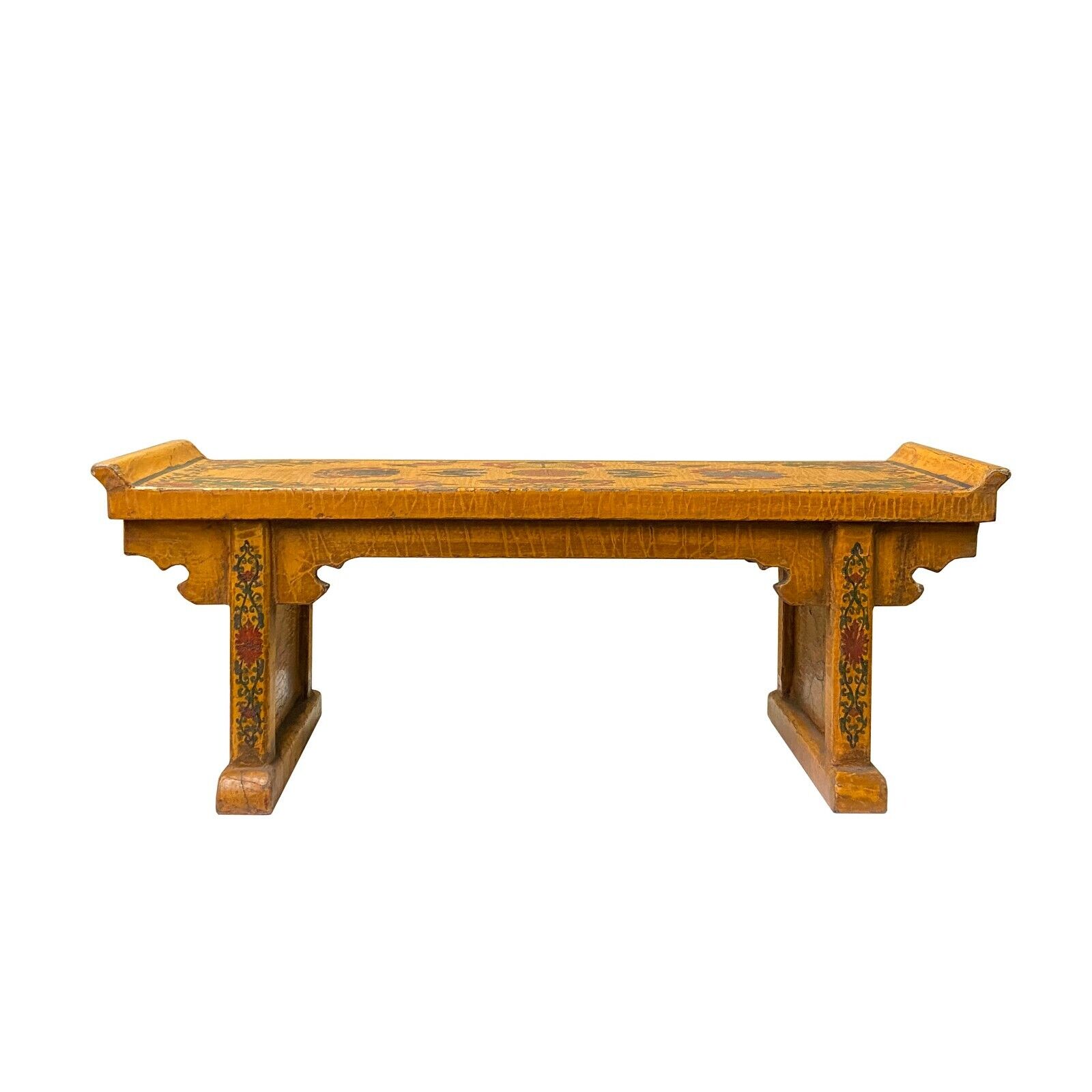 Chinese Distressed Yellow Treasures Graphic Rectangular Stand Display ws1917S Chinese Distressed Yellow Treasures Graphic Rectangular Stand Display ws1917S