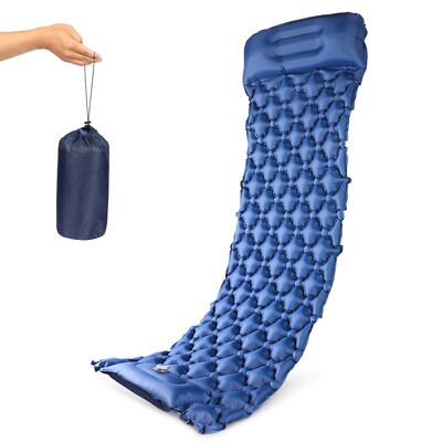 Camping Sleeping Pad, Ultralight Camping Mat with Pillow Built-in Foot Pump,Blue