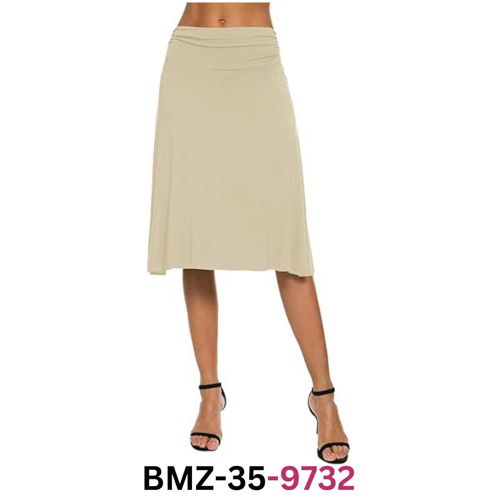 EXCHIC Women's Solid Stretch Ruched Waistband Flared Midi Yoga Skirt (S, Camel)