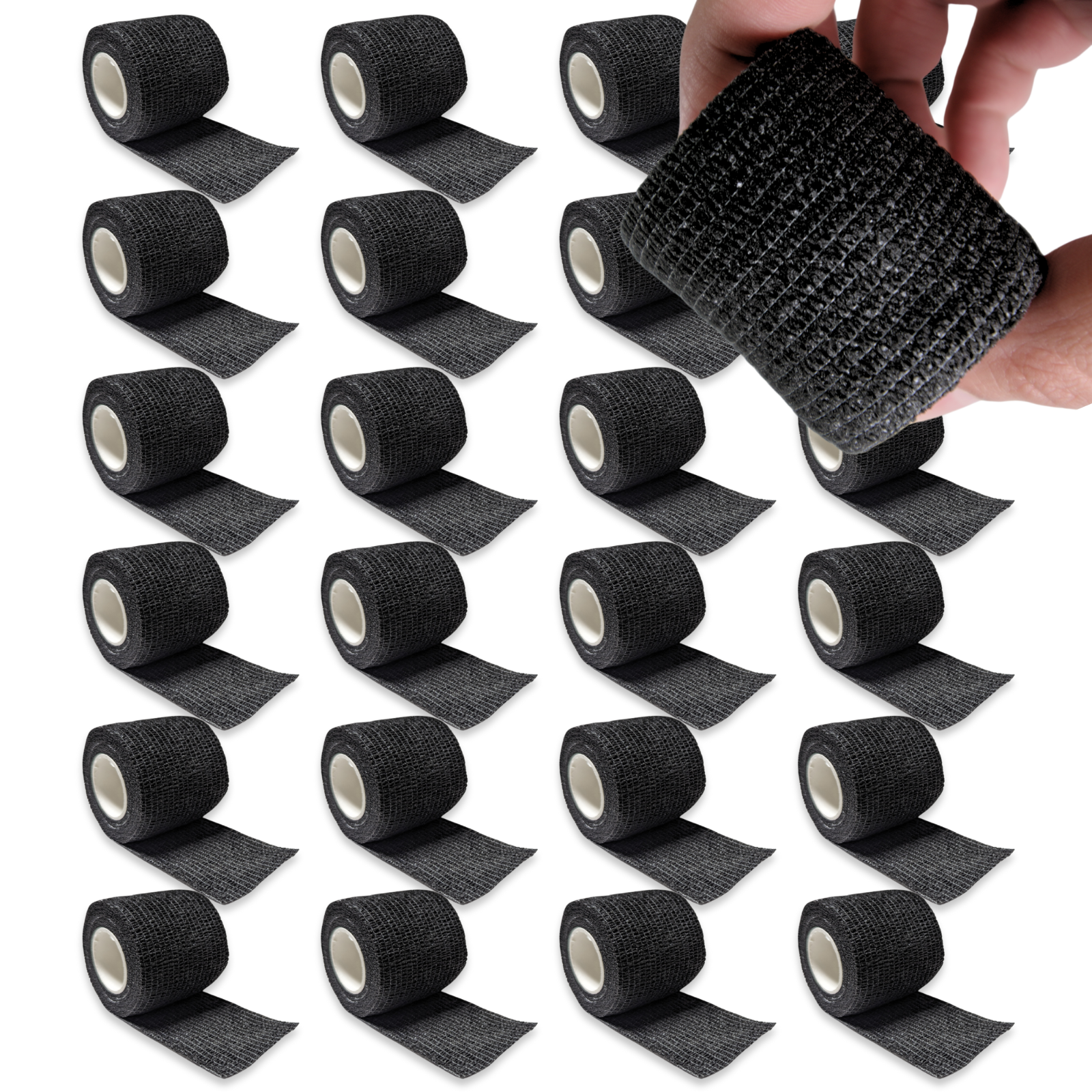 24 Count Black Self Adhesive Bandage Wrap, 2" x 5 Yards (15 feet) Tape