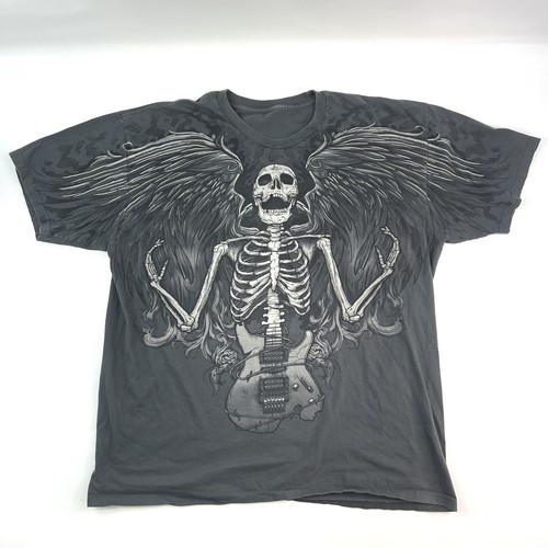 Rock Dead Angel Skeleton Gray All-Over Graphic Tee Casual T