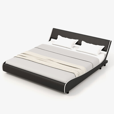 Slatted Bed W/ Reclined Headboard Black White