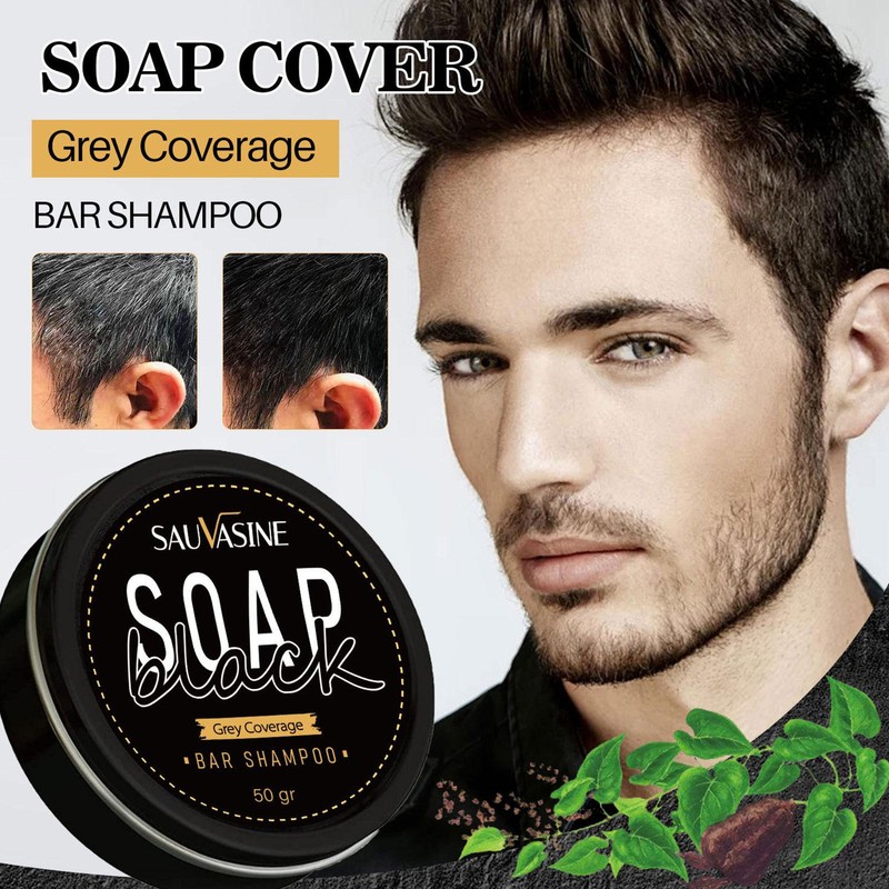 Men's Grey Coverage Bar Shampoo Hair Darkening Black Soap for Grey Hair Cover