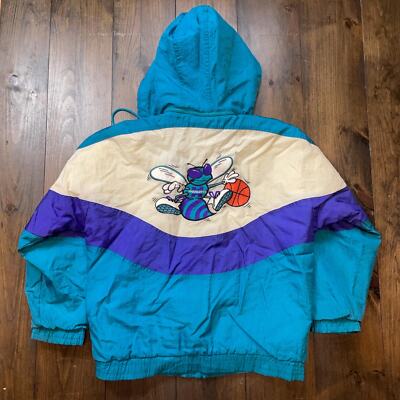 ジャケット・アウター Vintage 90s Charlotte Hornets Jacket Vintage 90s Rare NBA Charlotte Hornets Starter Denim Varsity