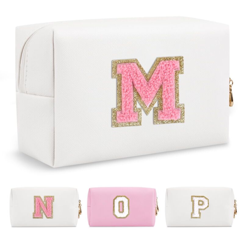 Personalized Makeup Bag Initial A-z Preppy Patch Bag,small Pu Leather Travel ...