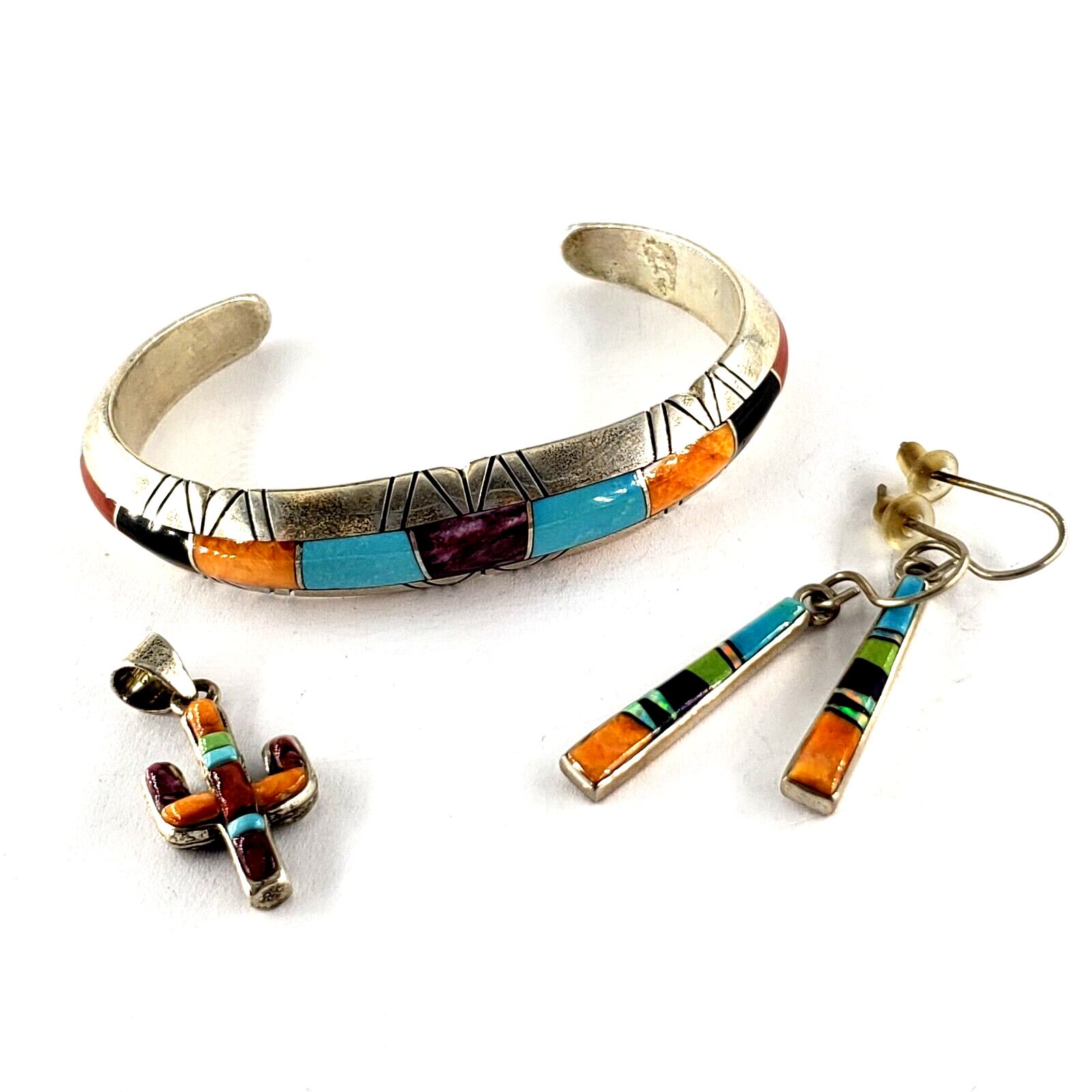Signed Navajo Chester Benally Sterling Silver Multi-Stone