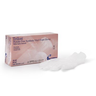 Trilon Disposable Vinyl Exam Glove Standard Cuff Length SMALL 25-92 100 per Box