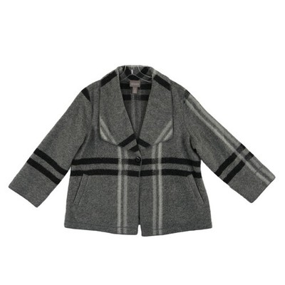Chico's Gray Plaid Jacket Women's Size 2 US Medium Wool Blend Blazer Coat Tartan