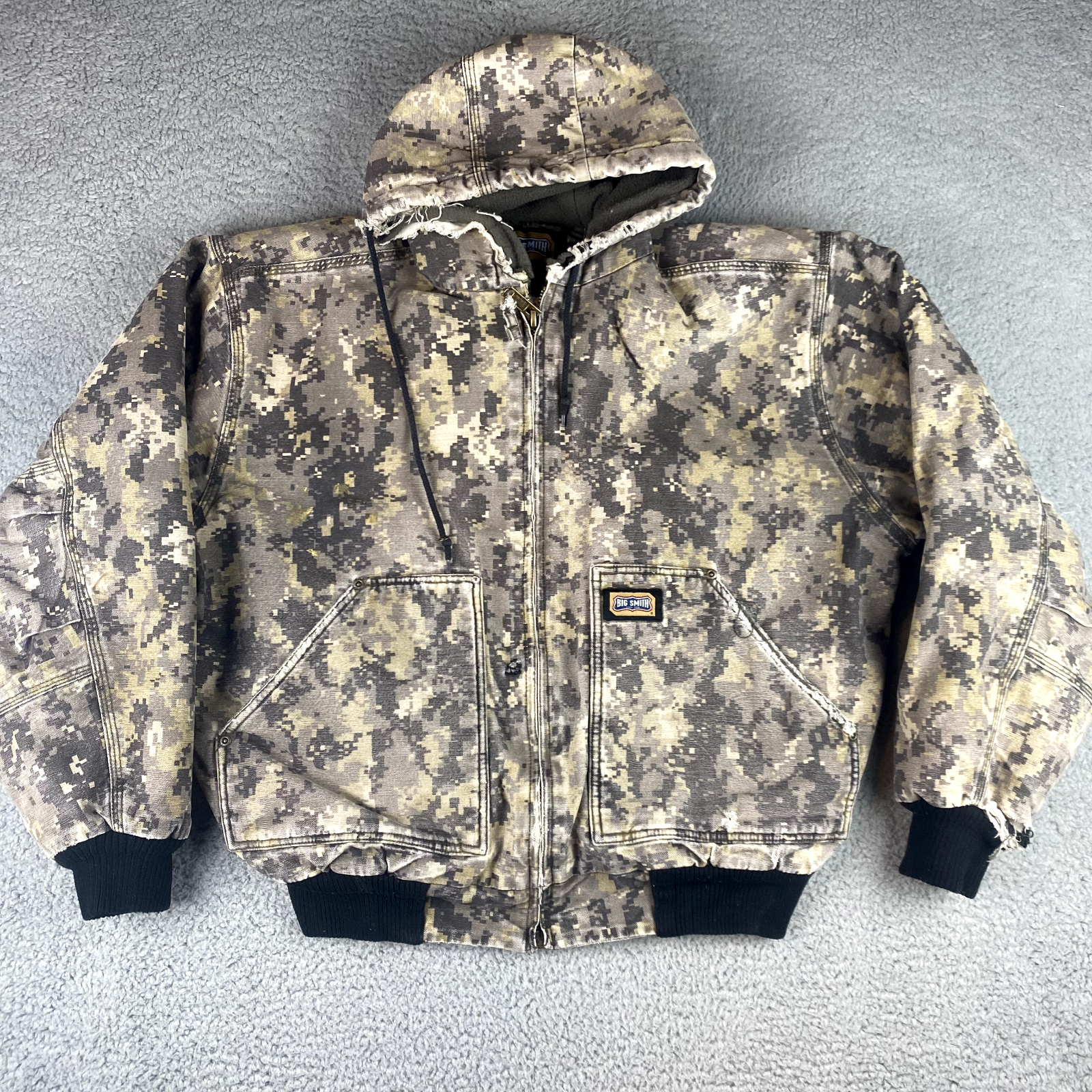 VINTAGE Big Smith Jacket Mens Large Digital Camo Distressed VINTAGE Big Smith Jacket Mens Large Digital Camo Distressed