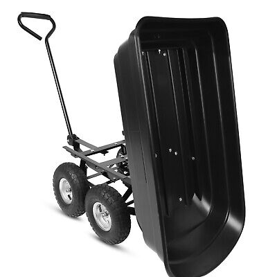 Garden Dump Yard Cart Lawn Tractor With Wagon Pneumatic Tire Steel Frame Black